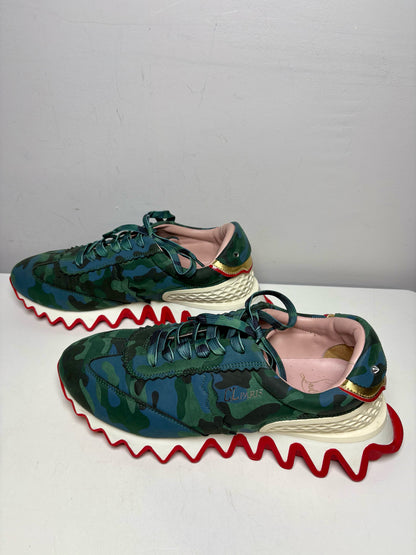 Men Size 44 Christian Louboutin Loubishark Green Camouflage Pre-Owned Authentic Sneakers