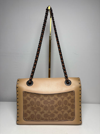 Women's Coach Parker Rivets Snakeskin Print Monogram Leather Pre-Owned Shoulder Bag