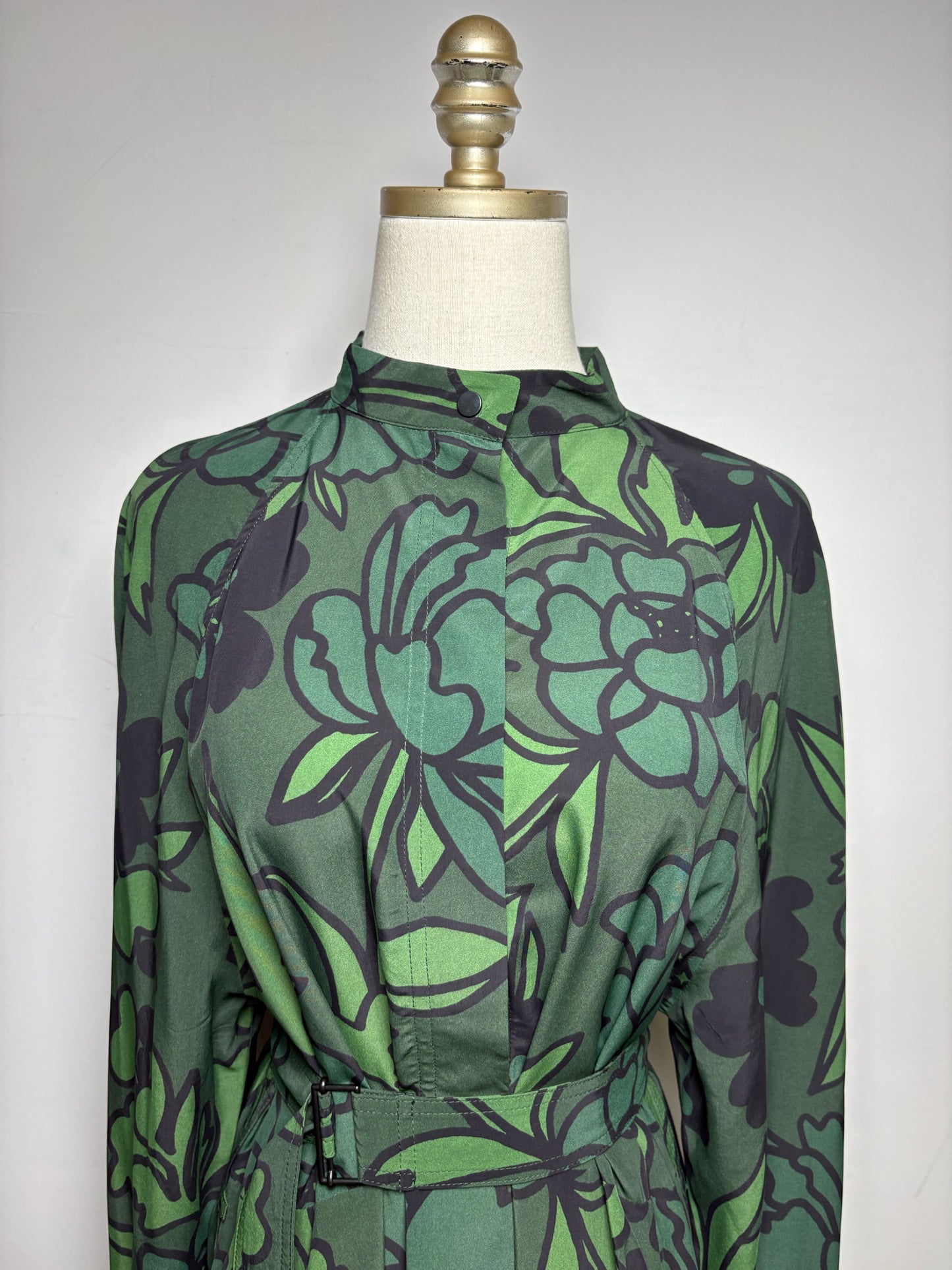 Women Size 40 Christian Wijnants Dark Green Black Floral Rayon Pre-Owned Maxi Shirt Dress