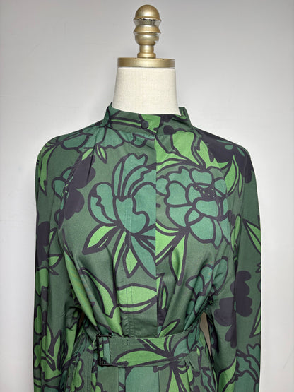 Women Size 40 Christian Wijnants Dark Green Black Floral Rayon Pre-Owned Maxi Shirt Dress