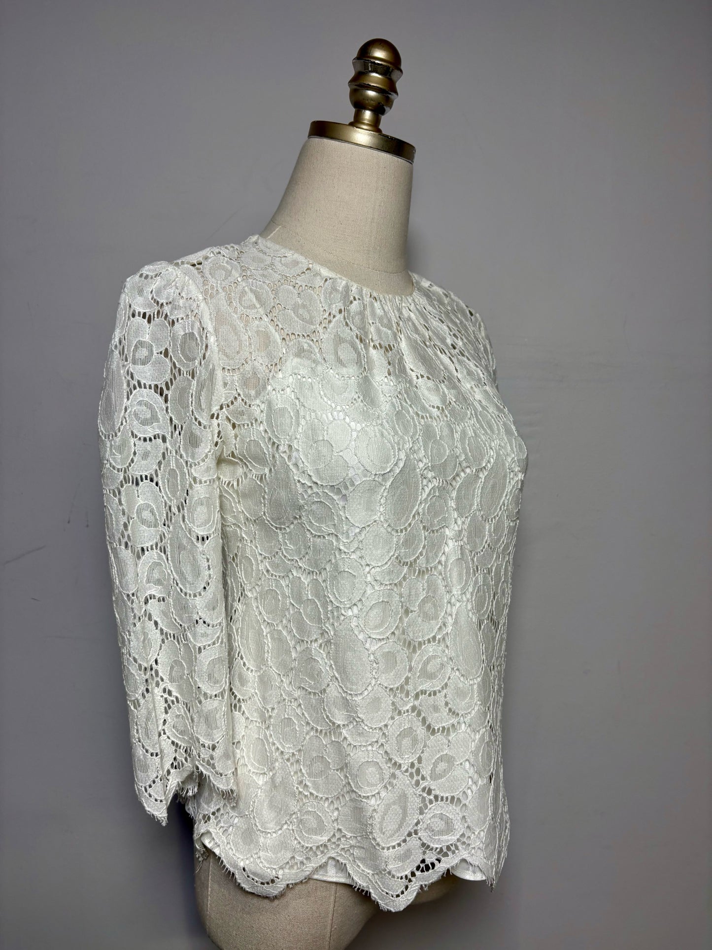 Size 4 Milly of New York White Lace Women's Cotton Pre-owned Blouse