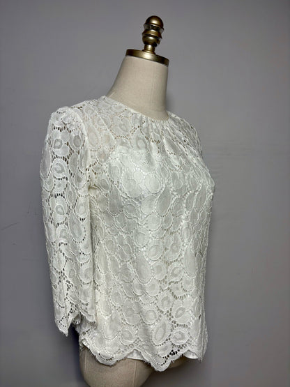 Size 4 Milly of New York White Lace Women's Cotton Pre-owned Blouse