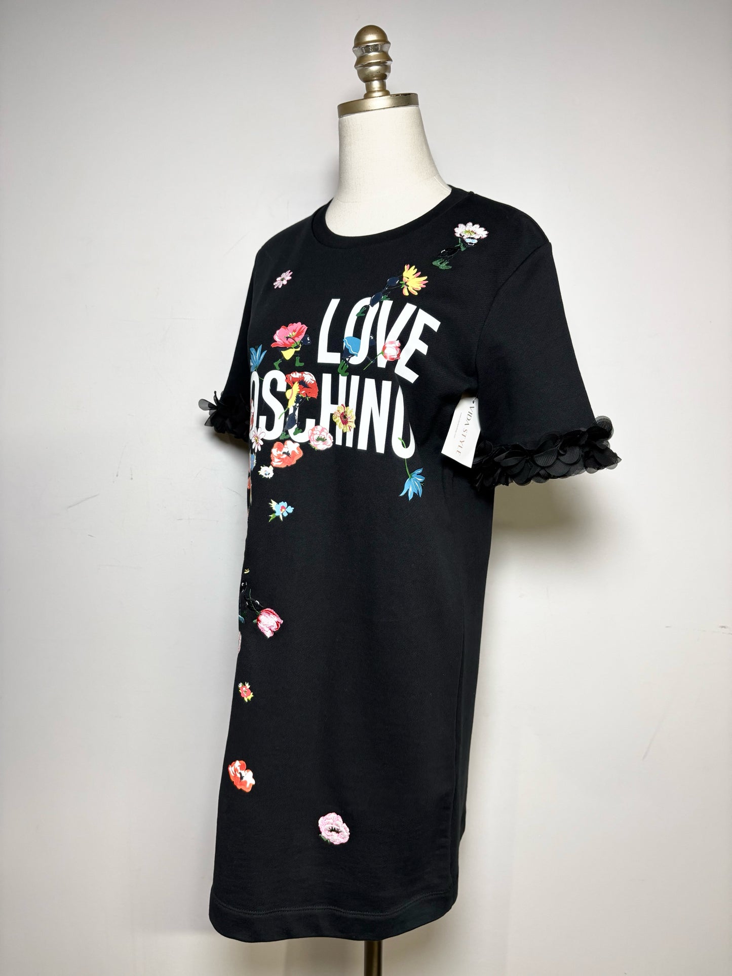 Women's Size 4 Love Moschino Black Floral Cotton Blend Pre-Owned Knee-Length Dress
