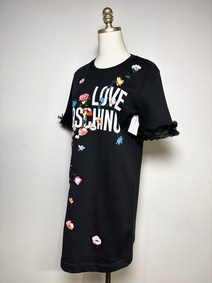 Women's Size 4 Love Moschino Black Floral Cotton Blend Pre-Owned Knee-Length Dress