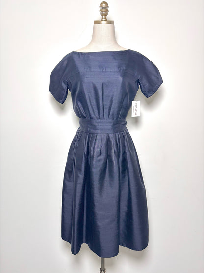 Women Size M Galanos Black Solid Raw Silk Cocktail Dress