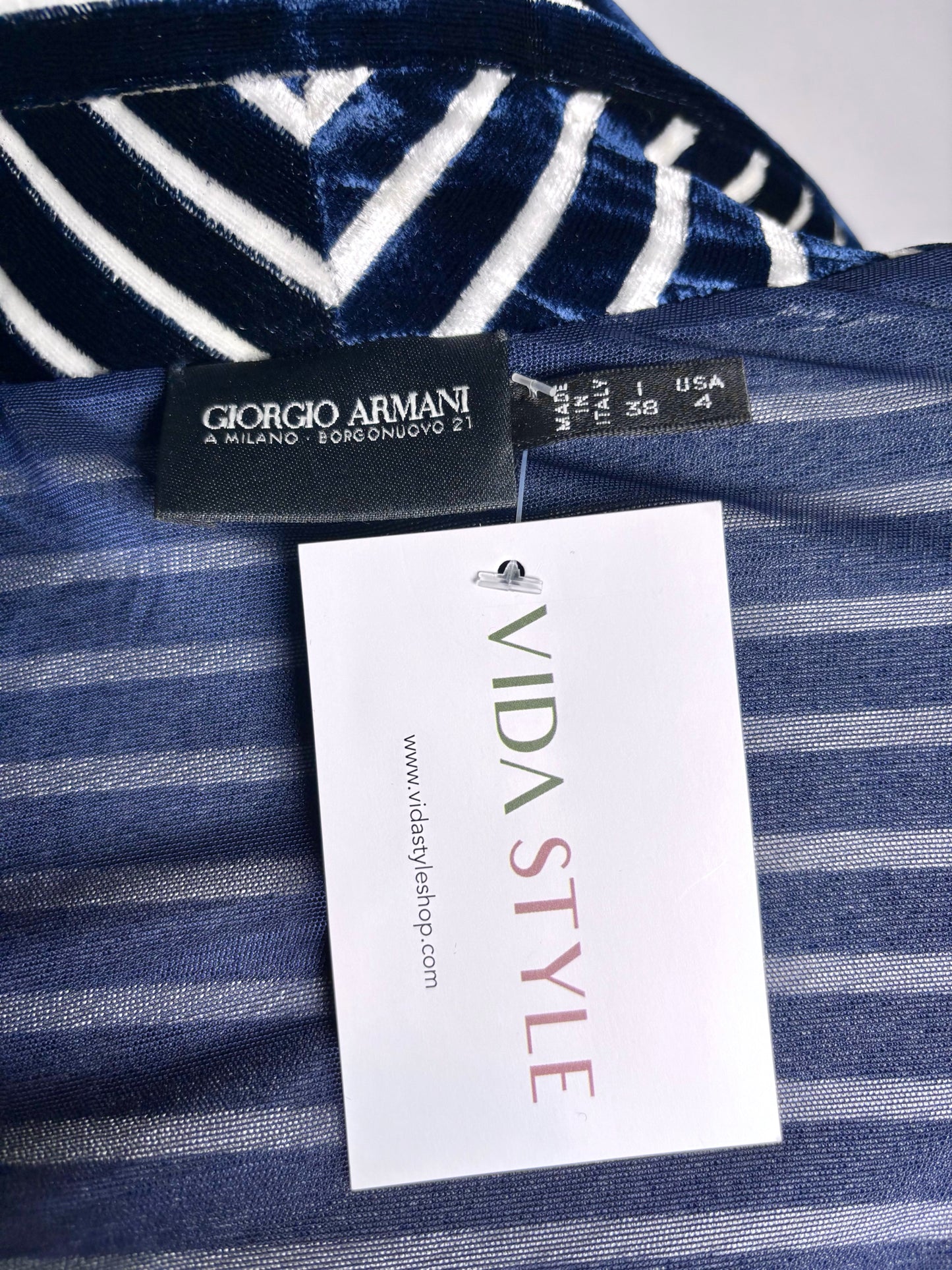Women Size 4 (S) Giorgio Armani Blue, White Striped Bustier, Jacket Set