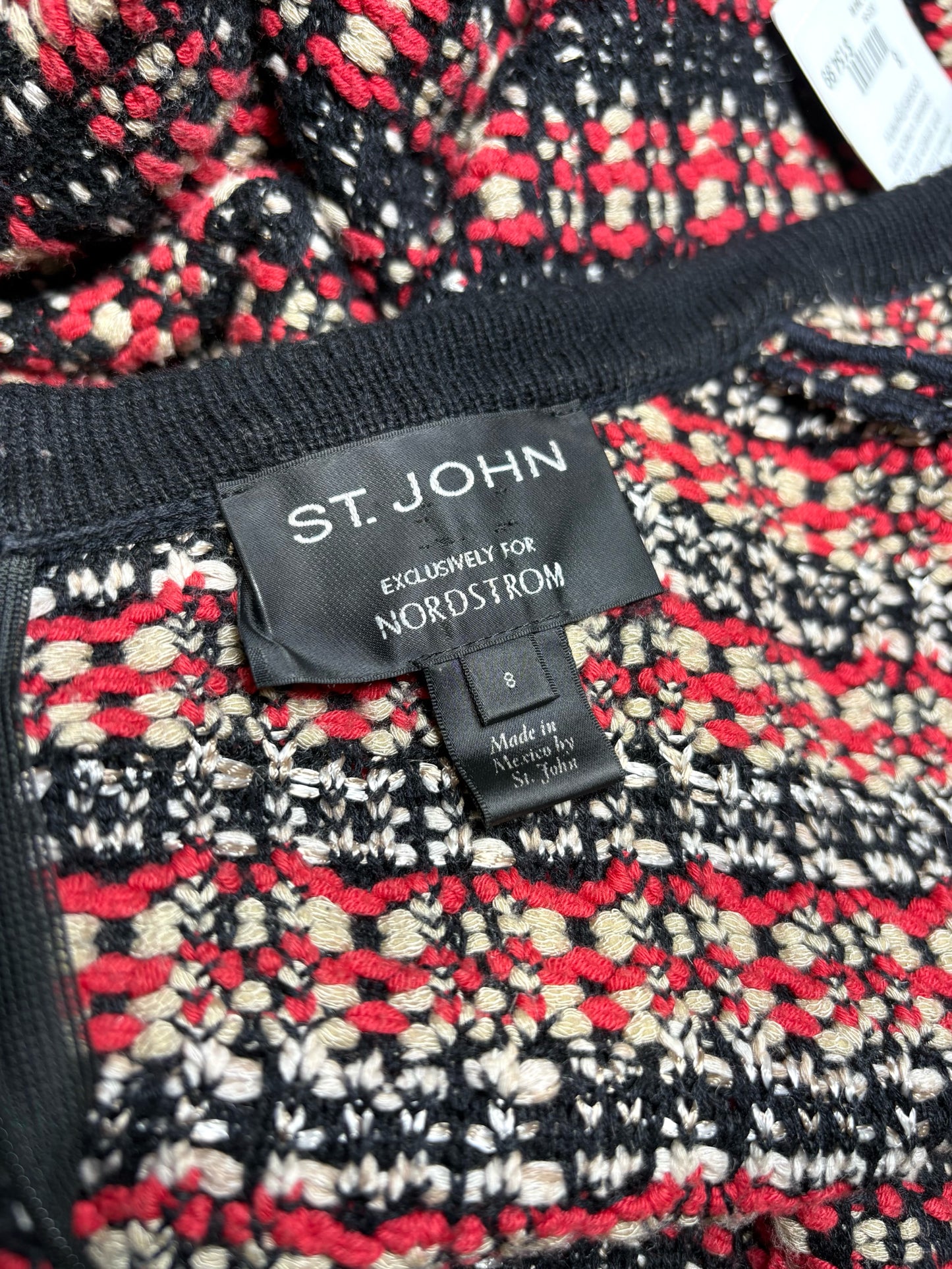 Women's Size 8 St. John Exclusively for Nordstrom Black Red & Khaki Tweed Pre-Owned Dress