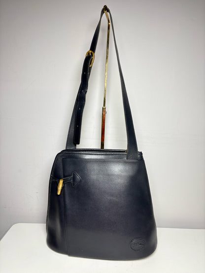 Women's Longchamp Roseau Navy Vintage Leather Pre-ownedl Medium Purse
