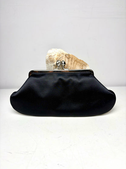 Anya Hindmarch London Maud Kiss-lock Recycled Satin Pre-owned Black Clutch