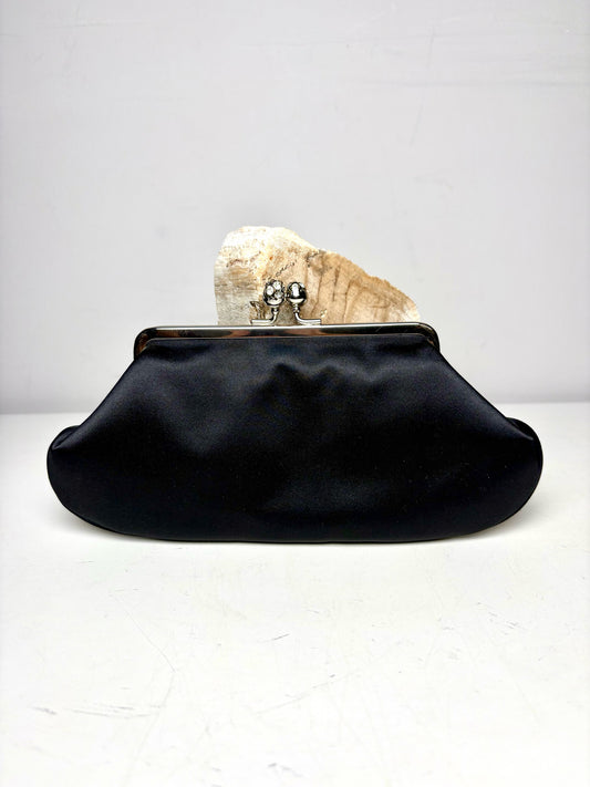 Anya Hindmarch London Maud Kiss-lock Recycled Satin Pre-owned Black Clutch