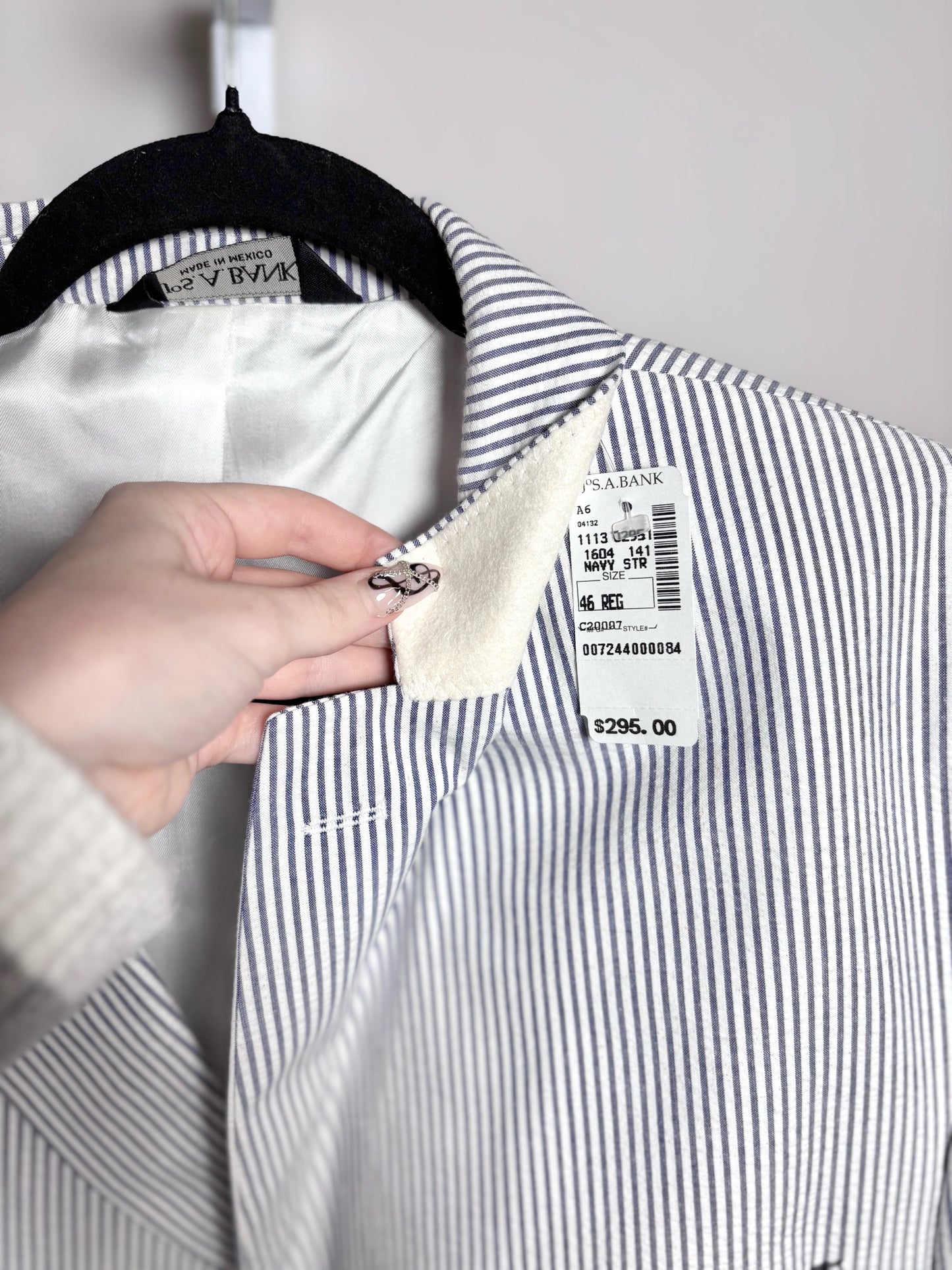 Jos. A. Bank Blue & White 100% Cotton Searsucker Men's 46R Suit NWT Pre-Owned