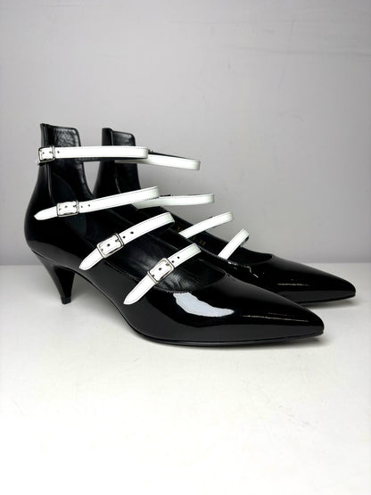 W Shoe Size 39 Saint Laurent Black & White Patent Leather Pre-owned Pump