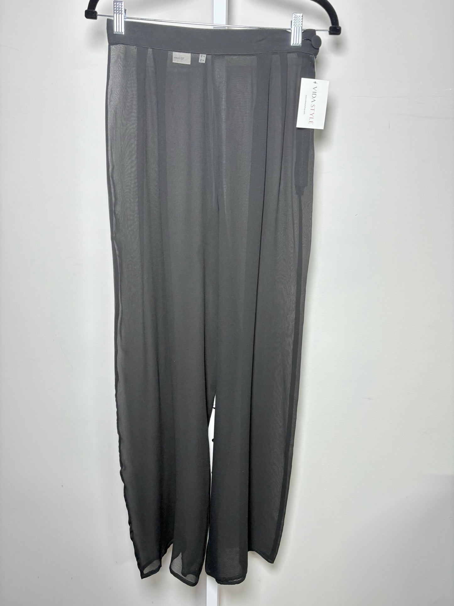 Women Size S Genny Black Wide Leg Sheer Silk Pants
