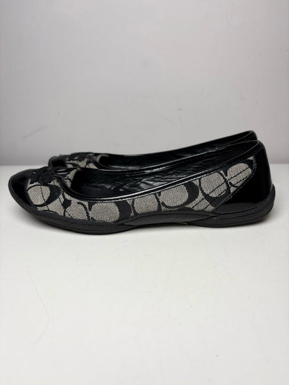 W Pre-Owned 6.5 Coach Black, gray Canvas Patent Leather Trim  Flats P