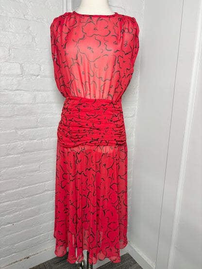 Women Size 4 Albert Nipon Red, Black Geometric Print Polyester Dress