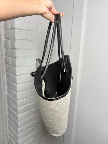 Anine Bing Logo Cotton Khaki Leather Trim Logo Taylin Tote