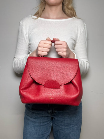 Women's Authentic Polène Numéro Un Red Pebbled Leather Pre-Owned Top Handle Crossbody Bag