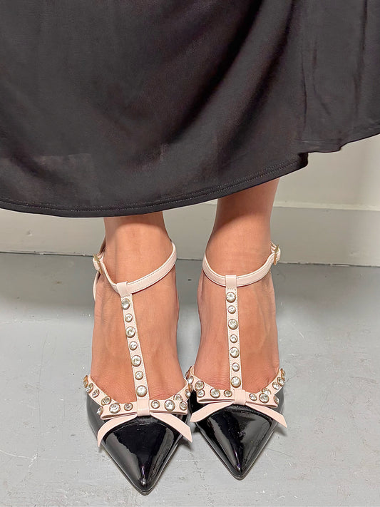 W Shoe Size 9 Kate Spade Madison Ave Black, Cream Leather Patent Heels