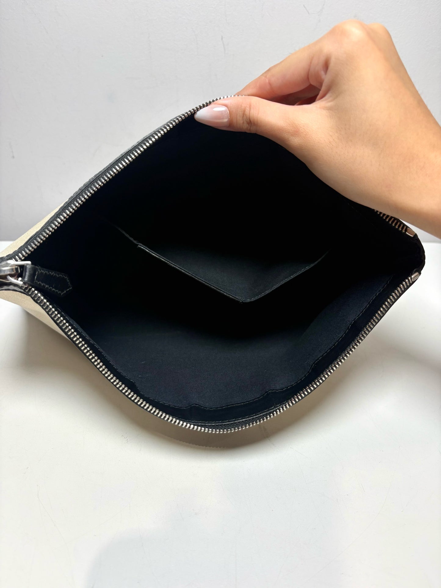 Balenciaga Logo Clip Canvas & Leather Neutrals Pre-Owned Portfolio Clutch