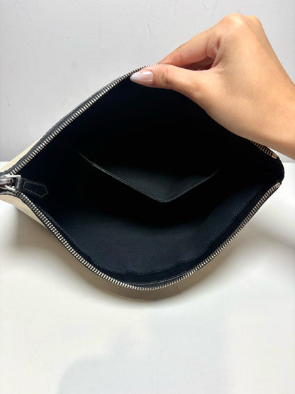 Balenciaga Logo Clip Canvas & Leather Neutrals Pre-Owned Portfolio Clutch