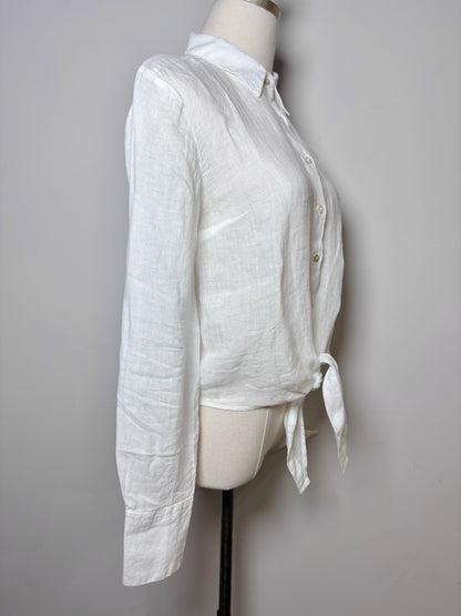 Women Size XS 120% Lino White Solid Linen NWT LS Shirt