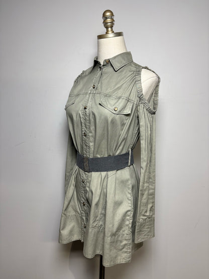 Women's Size XS Brunello Cucinelli Olive Green Pure Cotton Pre-Owned Cold Shoulder Shirt