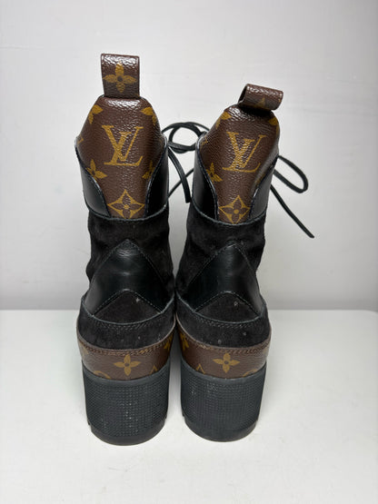 Women's Shoe Size 42 Authentic Louis Vuitton Laureate Black & Brown Leather Suede Pre-Owned Platform Desert Boots