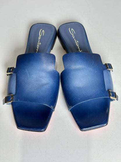 W Shoe Size 38.5 Santoni Blue Leather Cowhide Women's Pre-owned Sandals