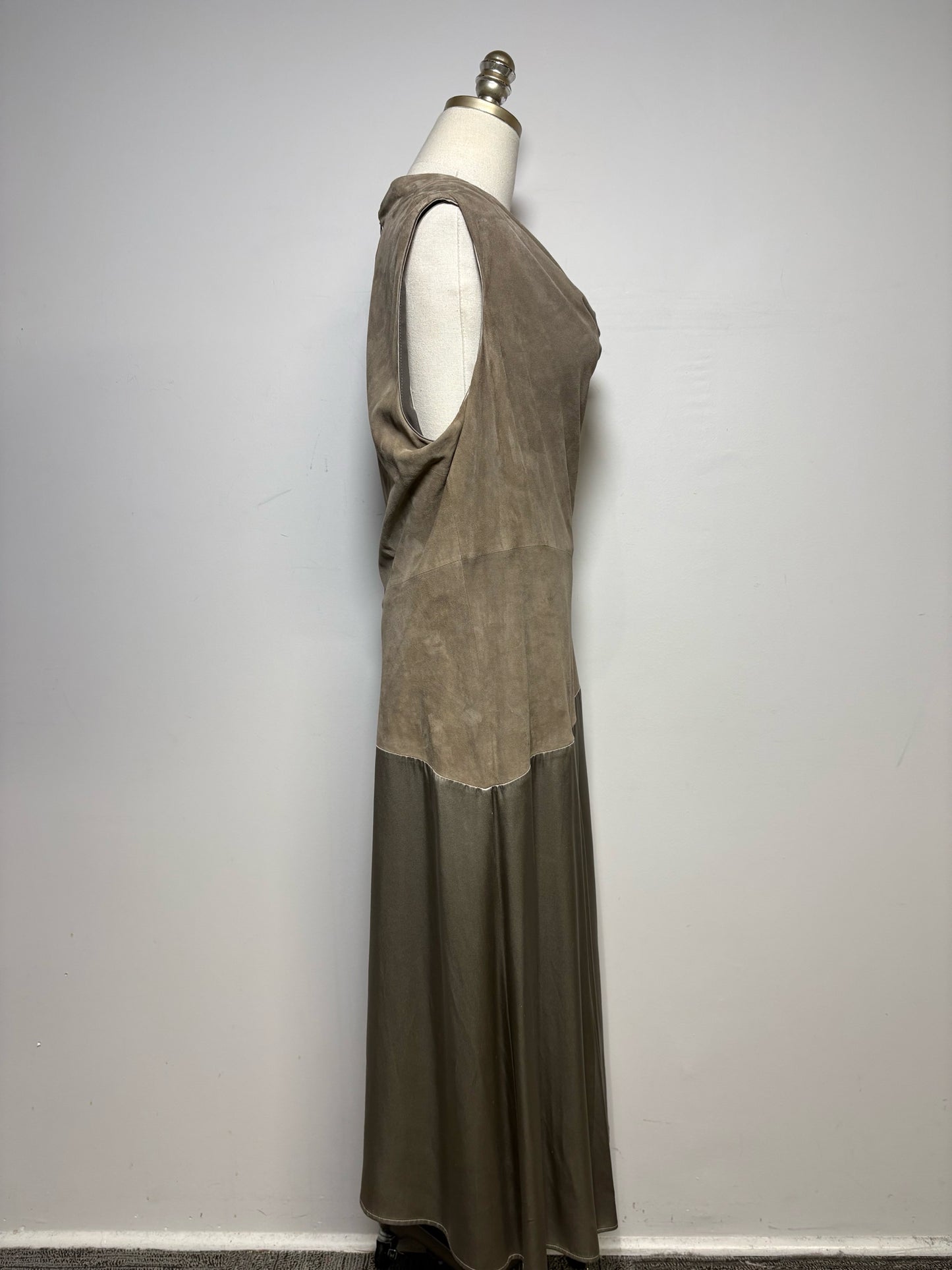 Size 16 Lafayette 148 Brown Solid Women's Leather, Silk Pre-owned, NWT Dress
