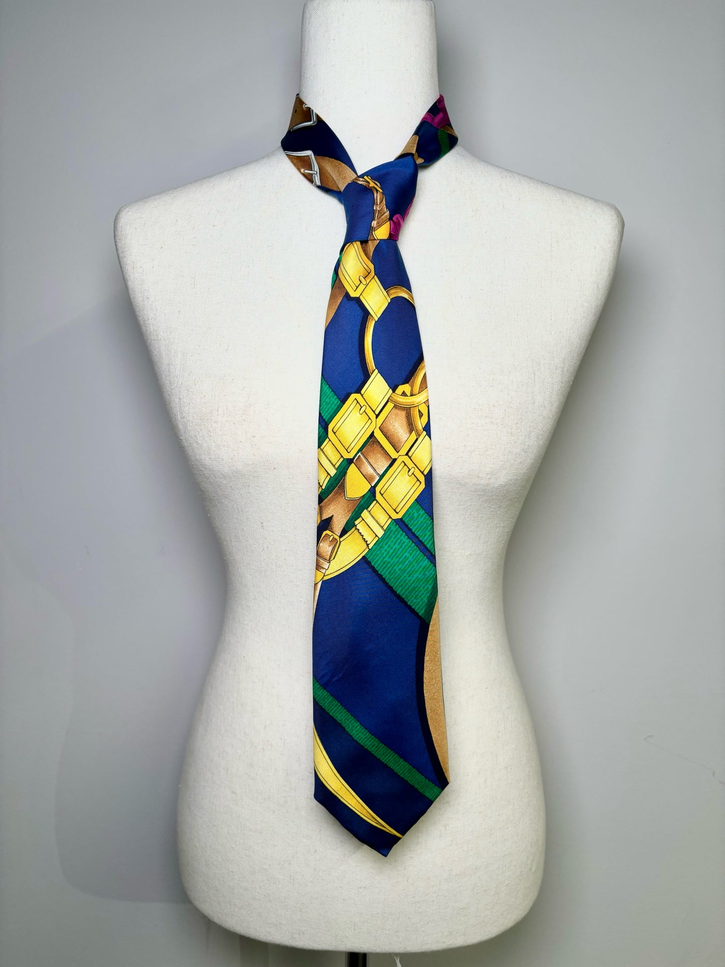 Brand Hermes Blue Silk Equestrian Men's Tie