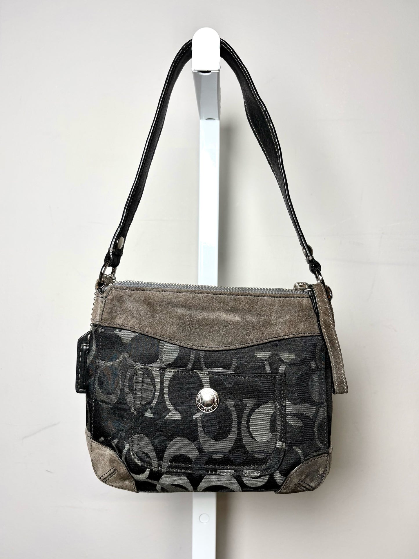 Coach Monogram Vintage Canvas, Leather Pre-owned Black, gray Suede Small Purse