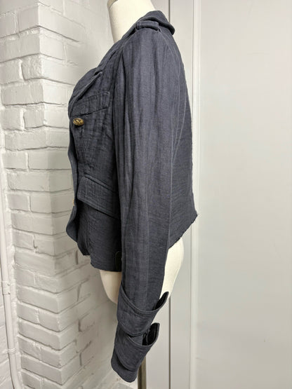 Women Size 6 Smythe Black Solid Cotton, Linen Jacket