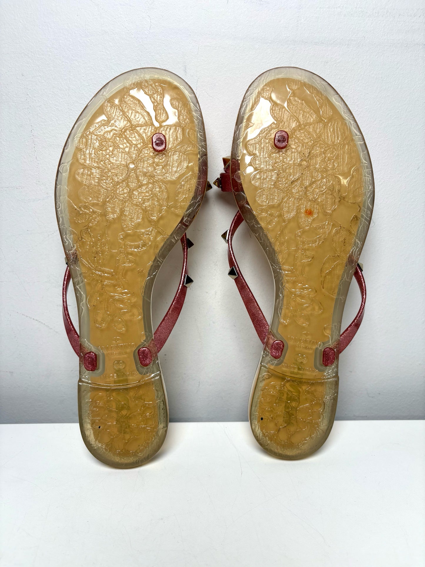 Valentino Garavani Rockstud Jelly Glitter Sparkle Pink PVC Size 39 Sandals