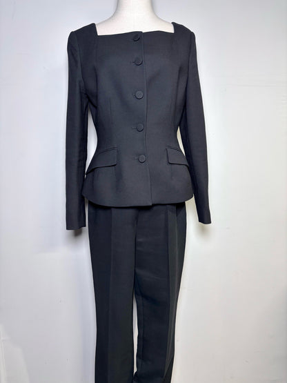 Women Size 8 Ralph Lauren Purple Label Black Solid Pre-owned Wool Suit