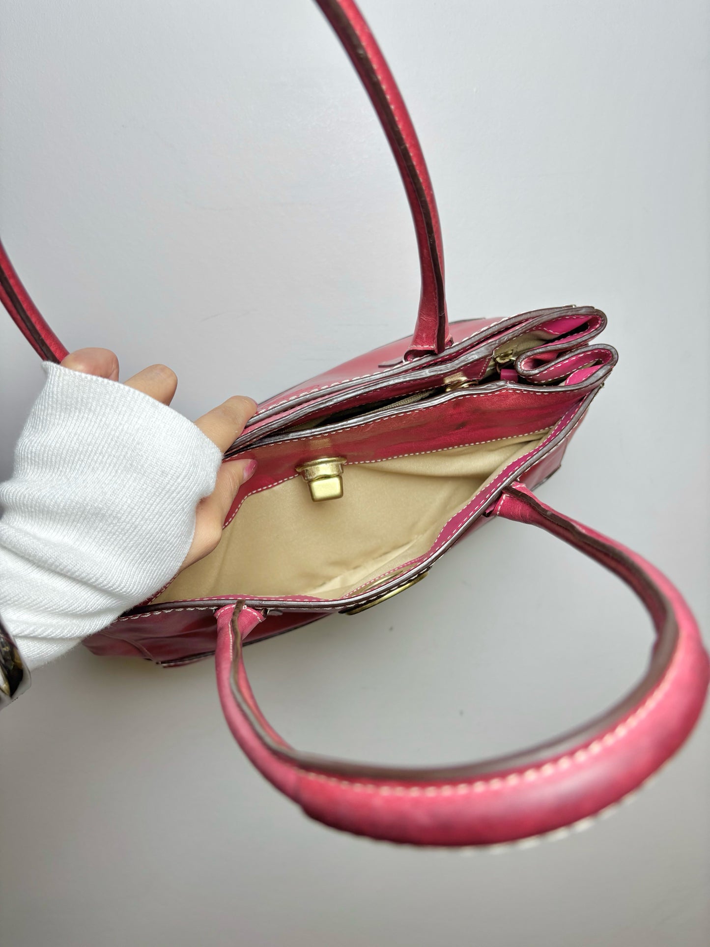 Vintage Coach Solid Leather Pink Double Strap Shoulder Purse