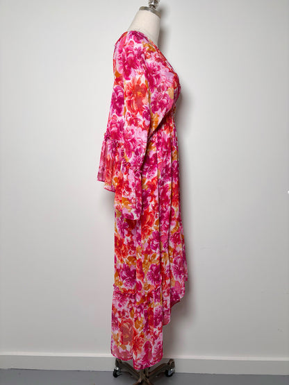 Women Size XS Misa Los Angeles Red, orange, pink Floral Polyester Dress