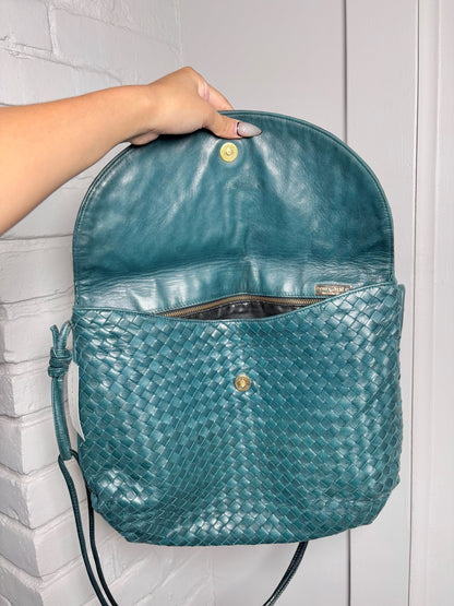 Bottega Veneta Intrecciato Vintage Leather Green Lambskin Crossbody Purse