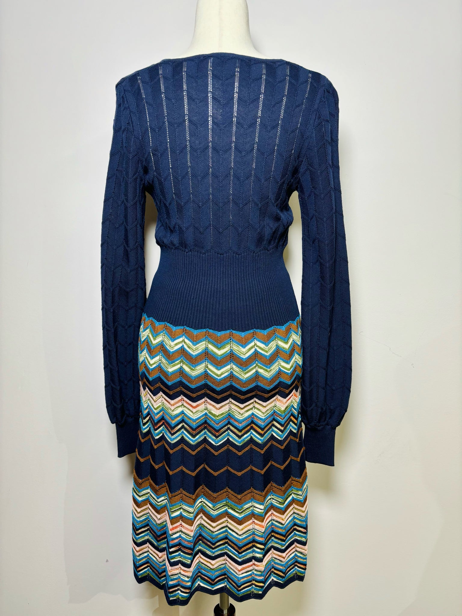 Women Size S Missoni Blue Zig Zag Chevron Knit Dress Women Size S Missoni Blue Zig Zag Chevron Knit Dress