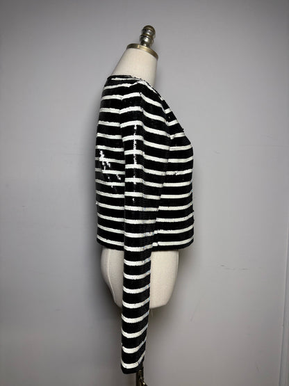 Women's Size 2 Veronica Beard Mickey Black White Striped Sequin NWT Pre-Owned Cropped Jacket