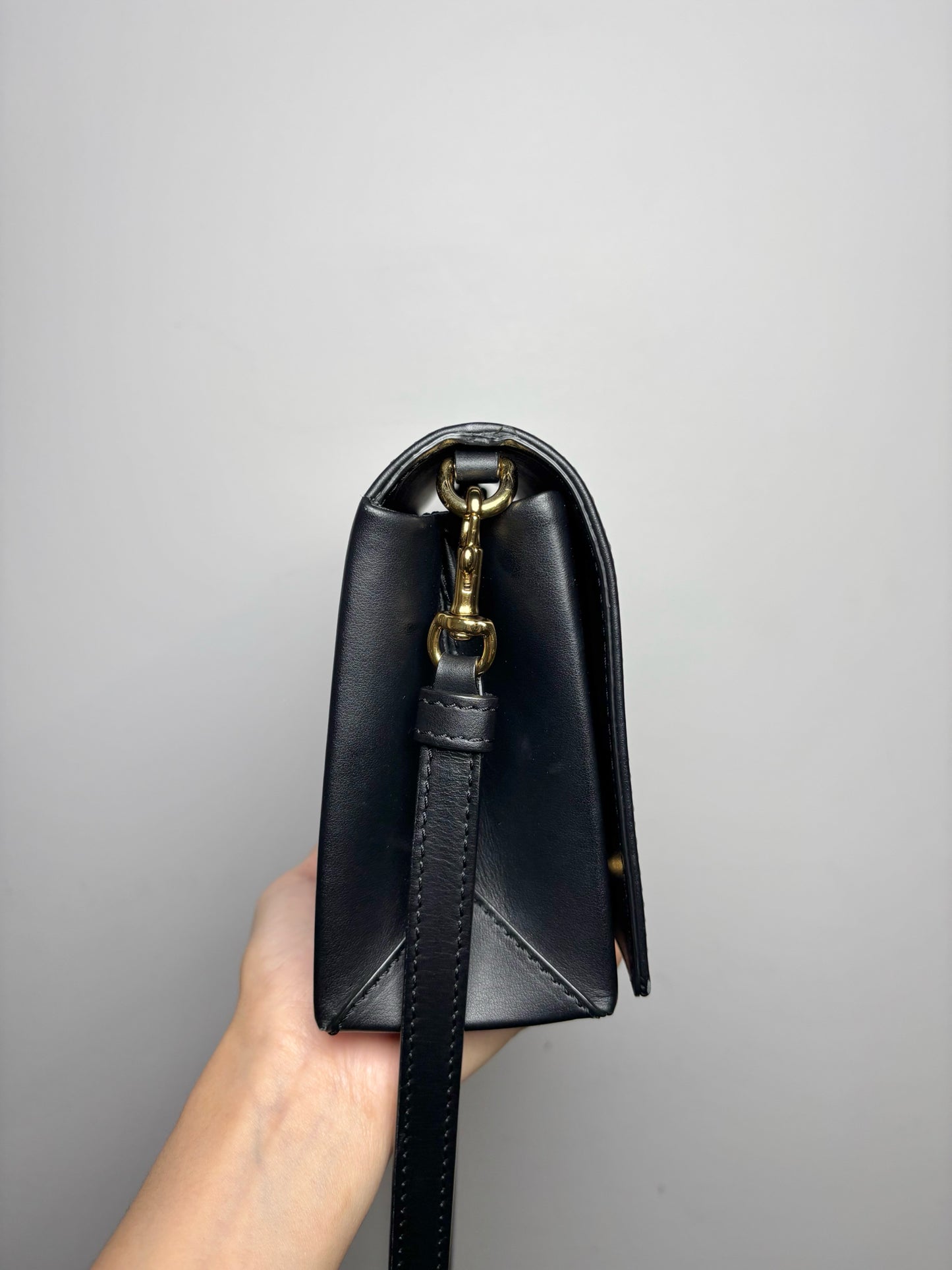 Moschino Solid Leather Black Crossbody Lettering Purse