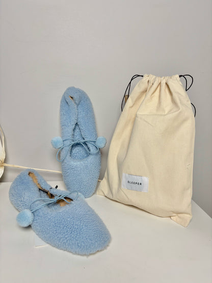 W Shoe Size 39 (8.5 US) Sleeping on Snow Powder Blue Shearling NWT Slippers