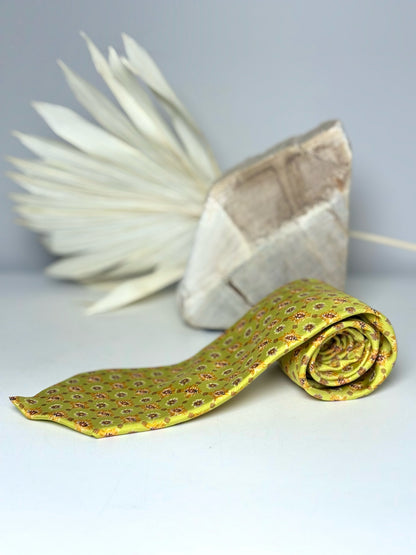Hermes Lime Green 100% Silk Geometric Print Men's Tie