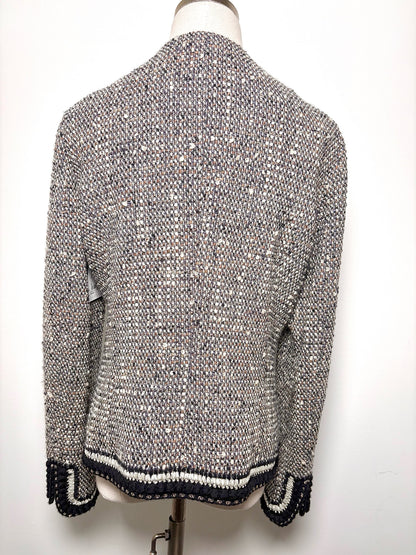 Women Size 8 St. John Couture Black, White Boucle Virgin Wool Blend Jacket