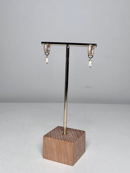 Pearl Drop Gold-Plated Huggie Crystal-Pave' Earrings | Pre-owned