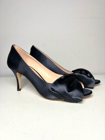 W Shoe Size 9.5 Kate Spade New York Crawford Navy Satin Pre-owned, NWT Pump