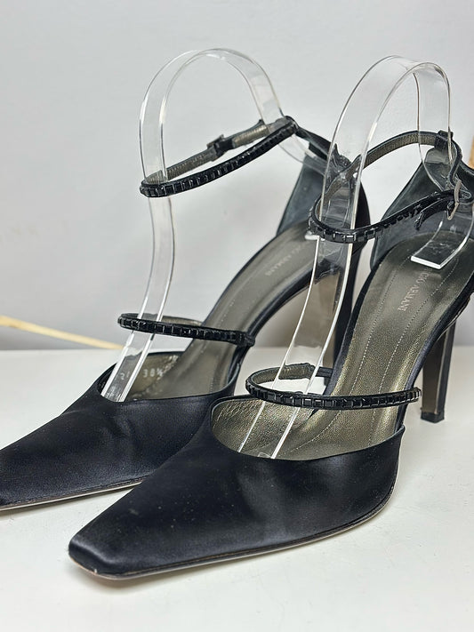 W Shoe Size 38.5 (8 US) Giorgio Armani Black Satin Pump