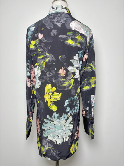 Women Size 36 Joseph Black, pink, yellow Floral Silk Blouse
