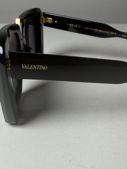 Valentino Garavani V Gold II Sunglasses Women's Pre-owned Black Acetate