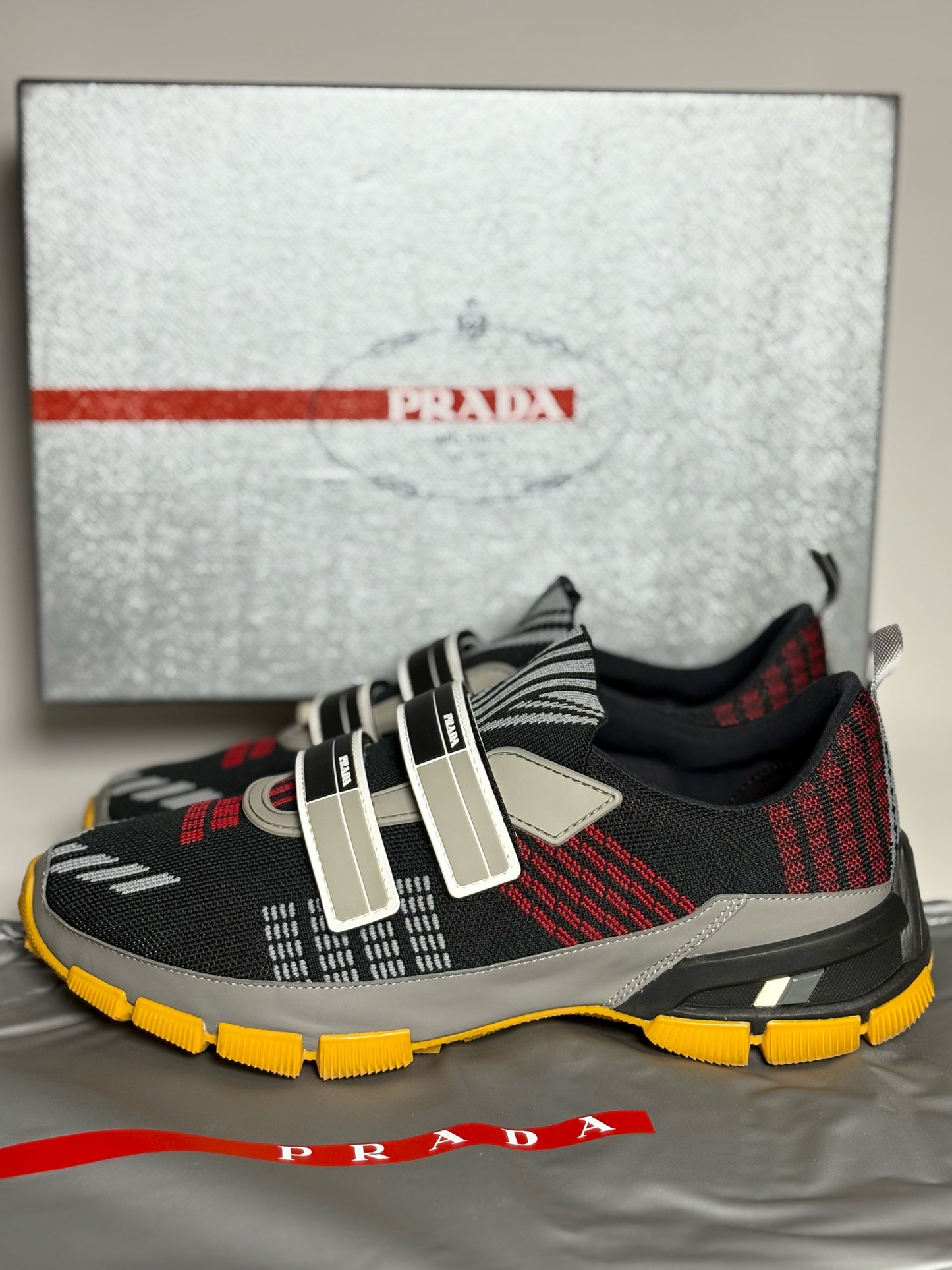 Prada Black,Gray,Red,Yellow solid w abstract lines Men's Sneakers