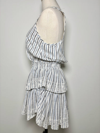 Women Size M LoveShackFancy Blue, white, gray Stripe Cotton Dress